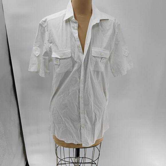 Dolce & Gabbana White Cotton Button Front Short Sleeve Men"s Shirt Authentic - Picture 1 of 12